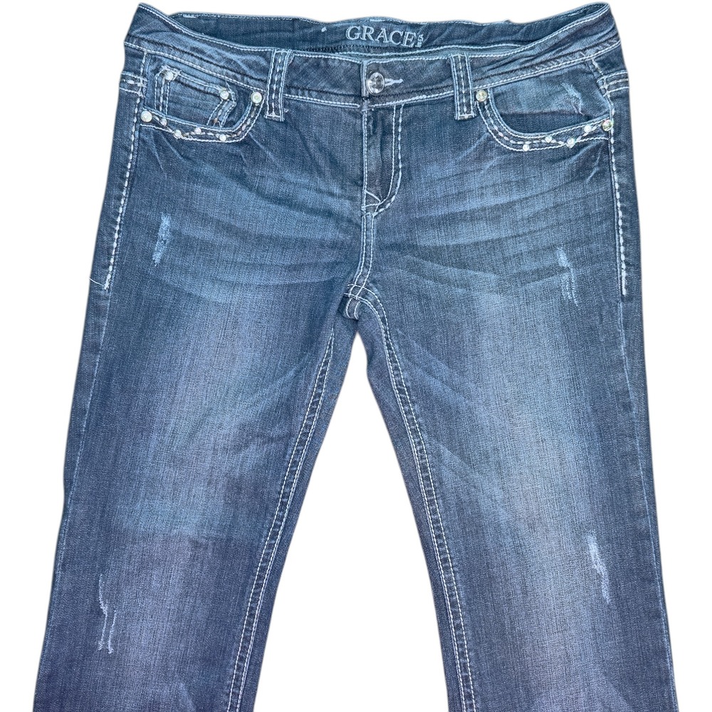 GRACE in LA Women's Size 30 Easy Fit Bootcut Cross Embellished Jeans 27" Inseam - Picture 3 of 16